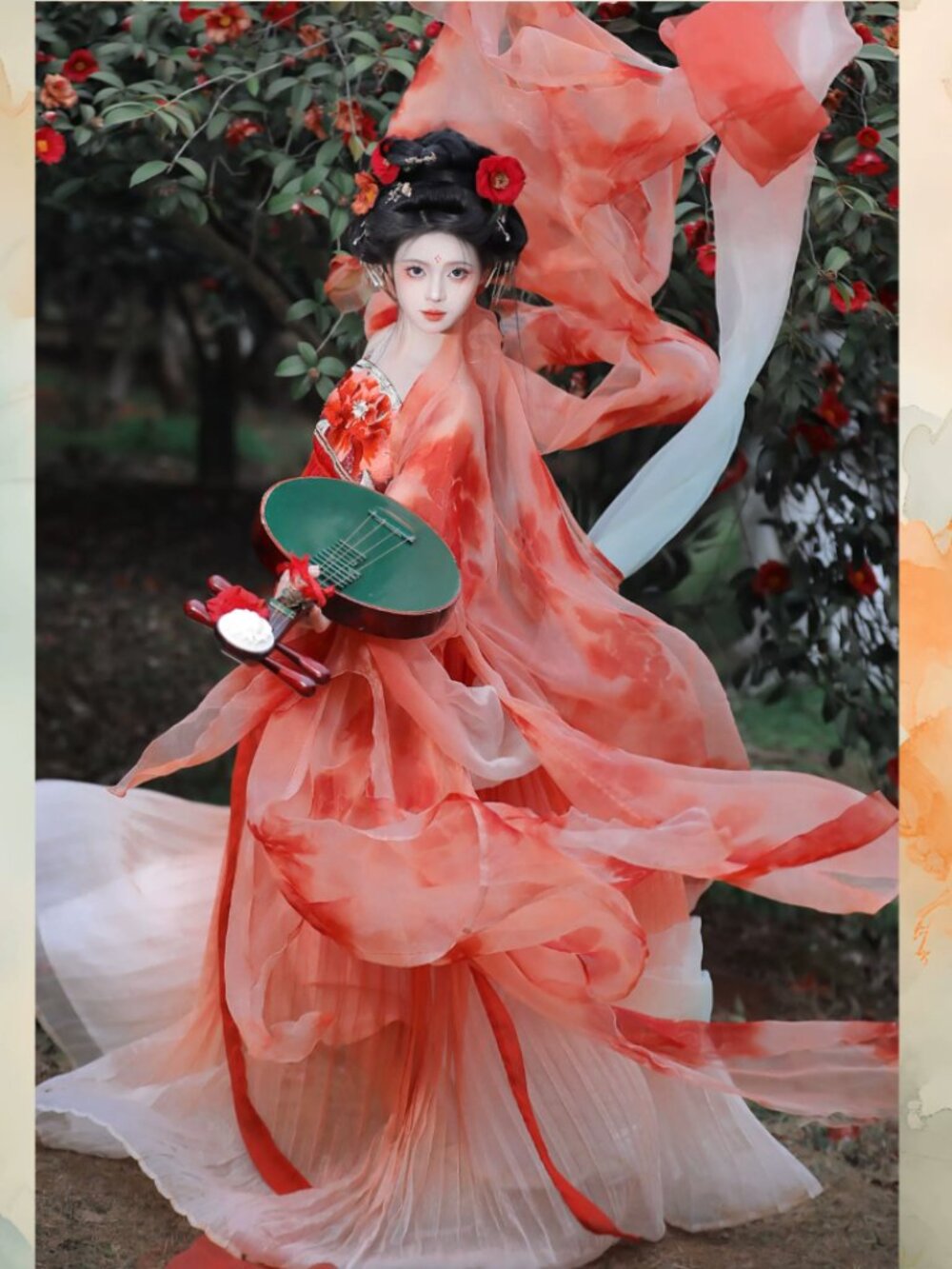 Chinese Hanfu Full Set â Red Watercolor Qi Xiong Ru Qun â Traditional Fairy Dres
